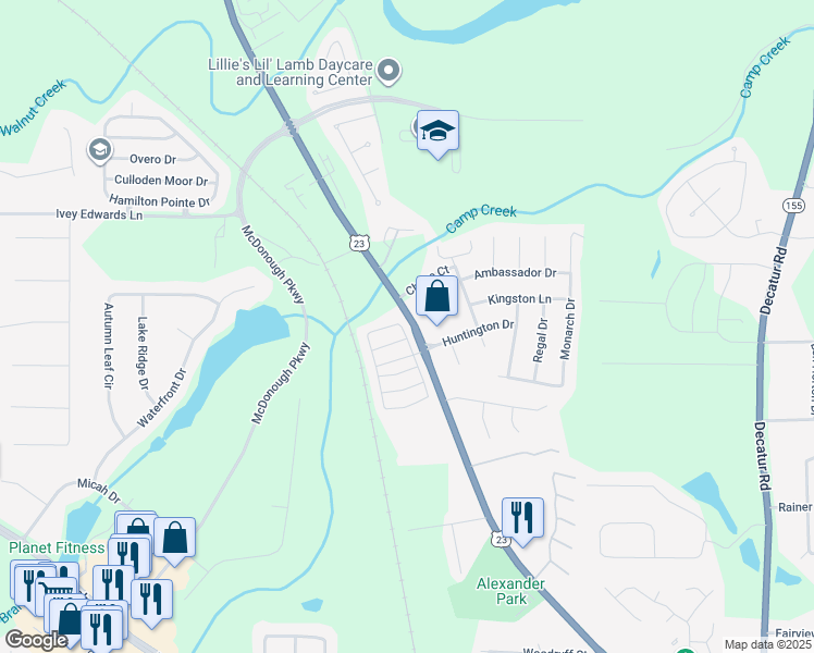 map of restaurants, bars, coffee shops, grocery stores, and more near 132 Rankin Circle in McDonough