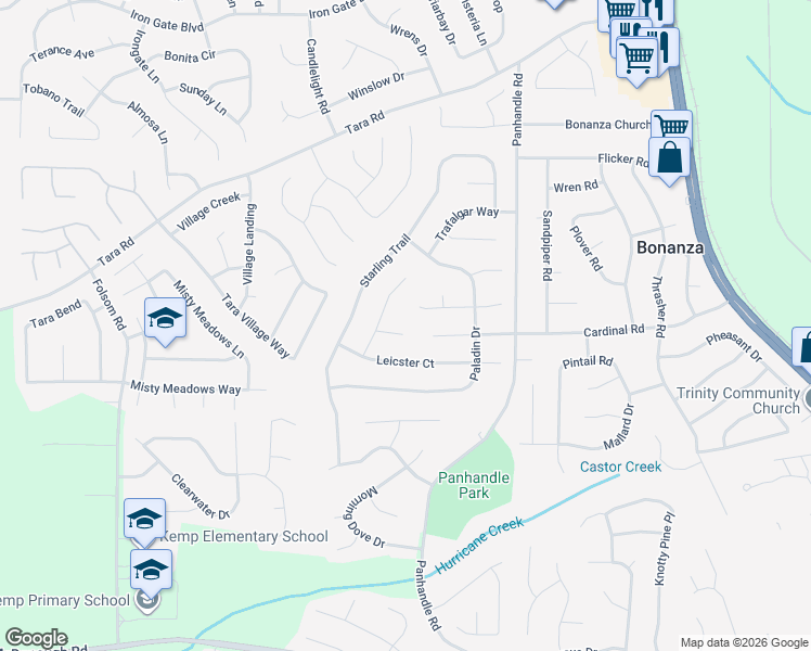 map of restaurants, bars, coffee shops, grocery stores, and more near 1385 Buckingham Court in Hampton