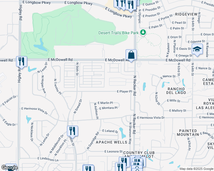 map of restaurants, bars, coffee shops, grocery stores, and more near 2616 North 58th Street in Mesa