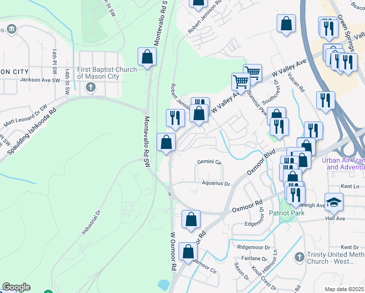 map of restaurants, bars, coffee shops, grocery stores, and more near 161 West Valley Avenue in Birmingham