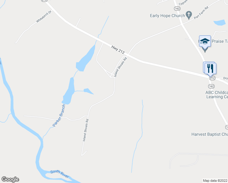 map of restaurants, bars, coffee shops, grocery stores, and more near 474 Island Shoals Road in Covington