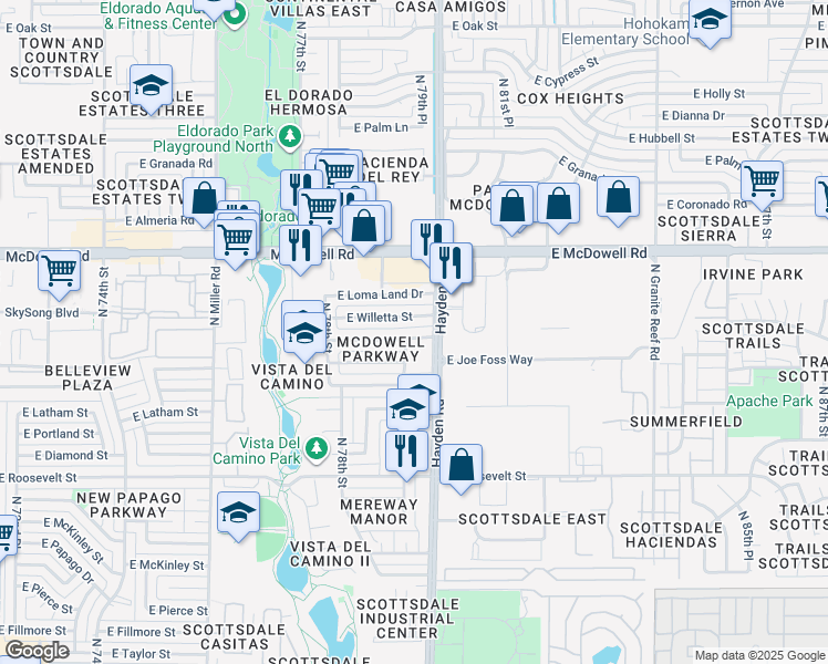 map of restaurants, bars, coffee shops, grocery stores, and more near 7928 East Culver Street in Scottsdale