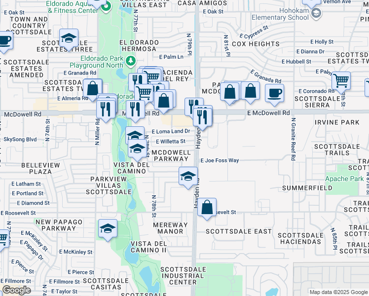 map of restaurants, bars, coffee shops, grocery stores, and more near 7928 East Culver Street in Scottsdale