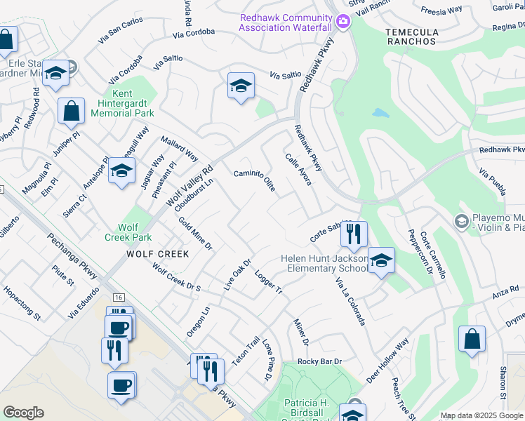 map of restaurants, bars, coffee shops, grocery stores, and more near 32120 Paseo San Esteban in Temecula