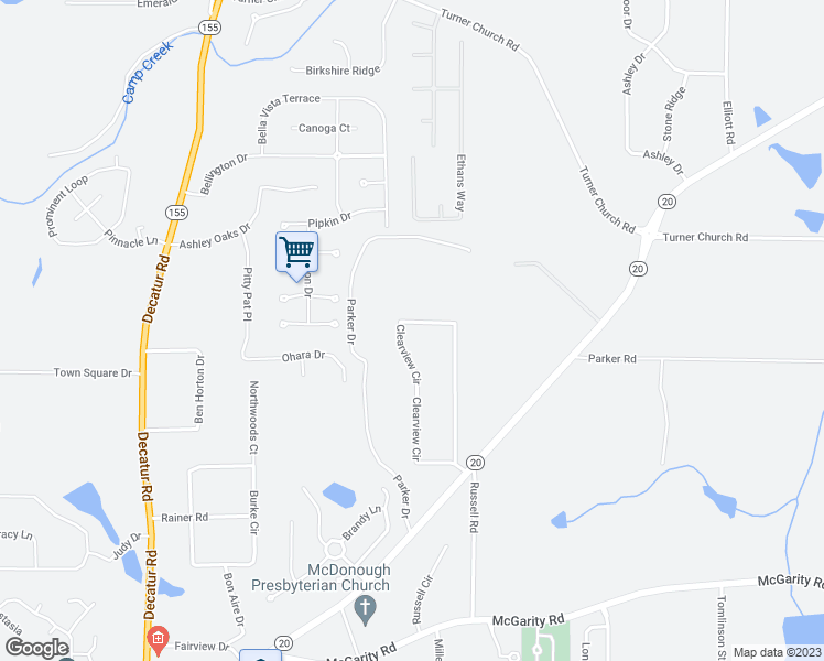 map of restaurants, bars, coffee shops, grocery stores, and more near 195 Clearview Circle in McDonough