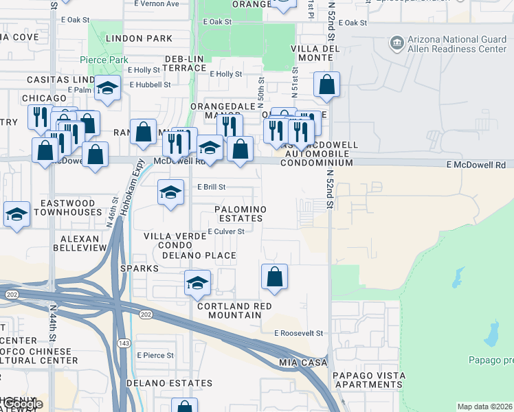 map of restaurants, bars, coffee shops, grocery stores, and more near in Phoenix