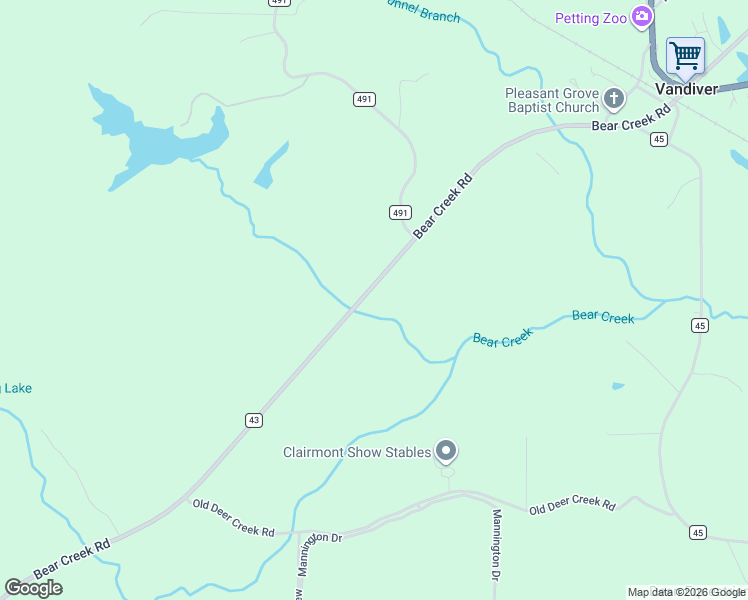 map of restaurants, bars, coffee shops, grocery stores, and more near 10941 County Road 43 in Vandiver
