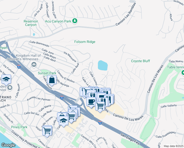map of restaurants, bars, coffee shops, grocery stores, and more near 814 Calle Pluma in San Clemente