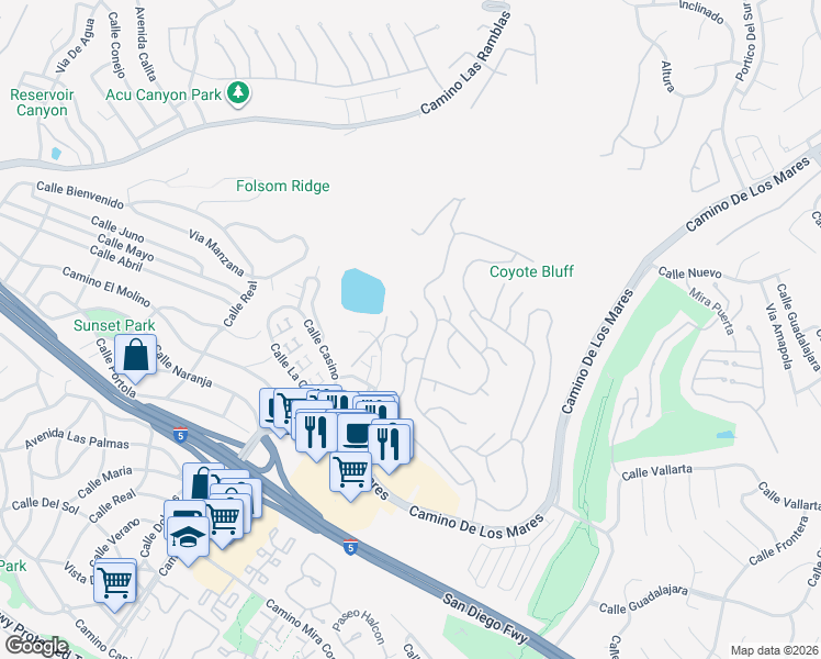 map of restaurants, bars, coffee shops, grocery stores, and more near 3 Calle Agua in San Clemente