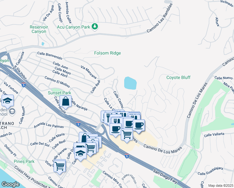 map of restaurants, bars, coffee shops, grocery stores, and more near 3736 Calle Casino in San Clemente