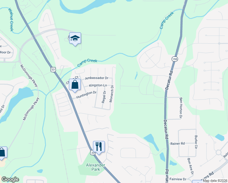 map of restaurants, bars, coffee shops, grocery stores, and more near 4080 Monarch Drive in McDonough