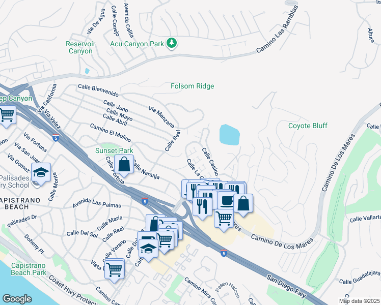 map of restaurants, bars, coffee shops, grocery stores, and more near 715 Calle Camisa in San Clemente