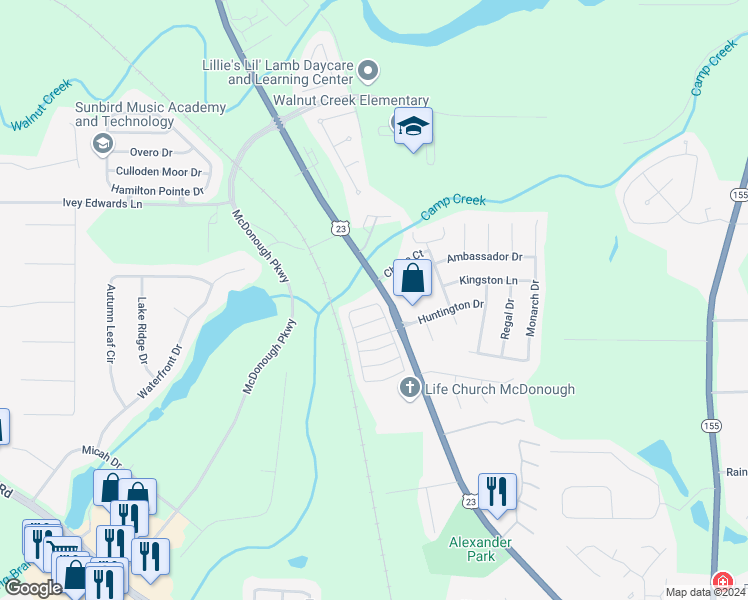 map of restaurants, bars, coffee shops, grocery stores, and more near 152 Rankin Circle in McDonough