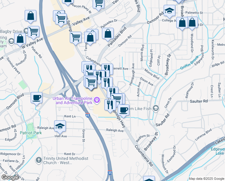map of restaurants, bars, coffee shops, grocery stores, and more near 151 Covenant Way in Birmingham