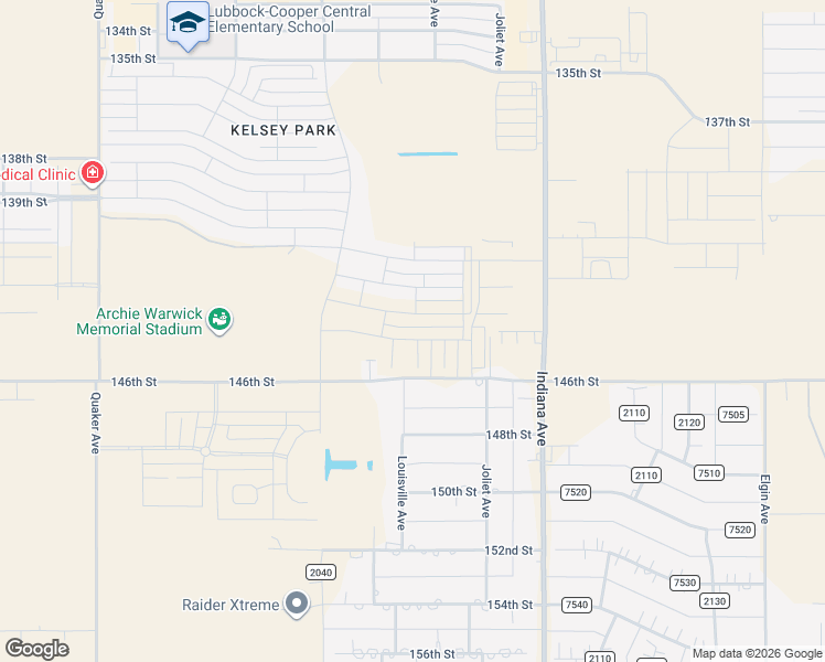 map of restaurants, bars, coffee shops, grocery stores, and more near 3727-3799 146th Street in Lubbock