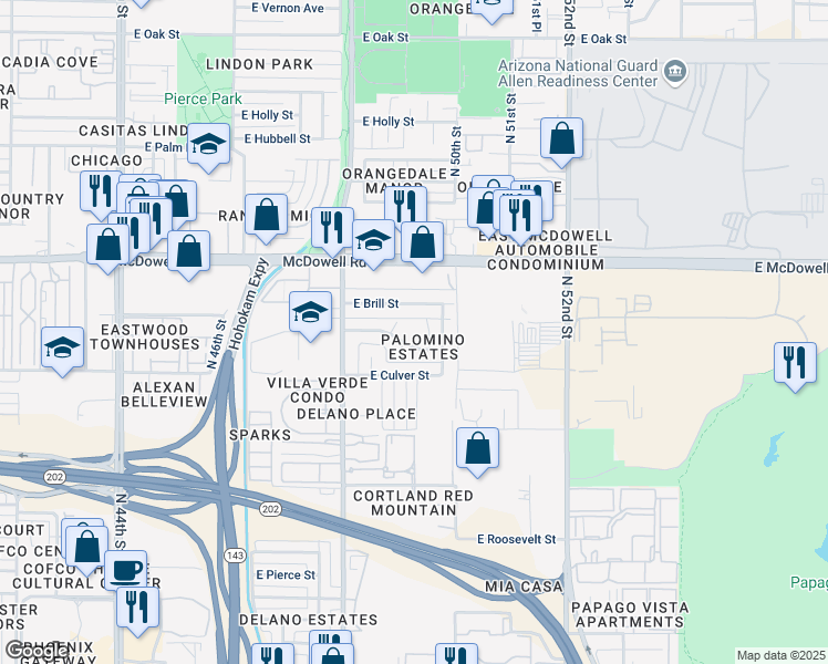 map of restaurants, bars, coffee shops, grocery stores, and more near in Phoenix