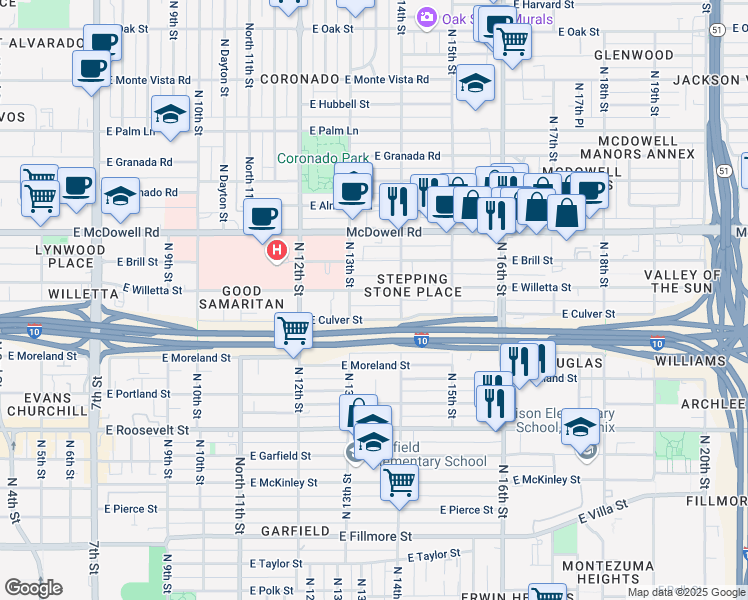 map of restaurants, bars, coffee shops, grocery stores, and more near in Phoenix