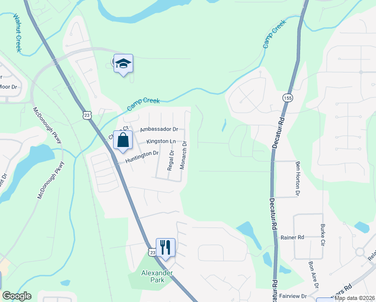 map of restaurants, bars, coffee shops, grocery stores, and more near 4080 Monarch Drive in McDonough