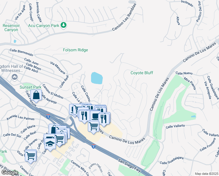 map of restaurants, bars, coffee shops, grocery stores, and more near 3 Calle Agua in San Clemente