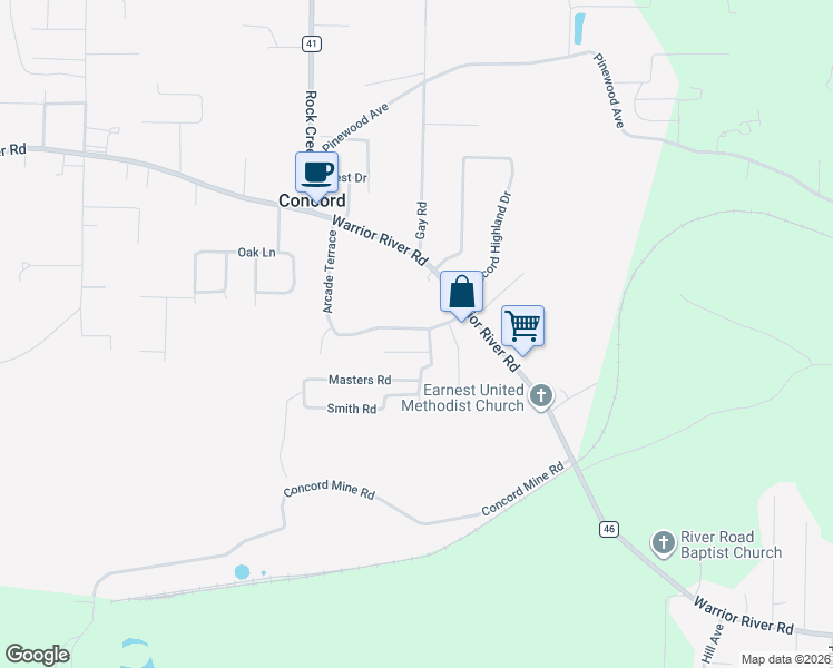 map of restaurants, bars, coffee shops, grocery stores, and more near 1595 Arcade Terrace in Bessemer