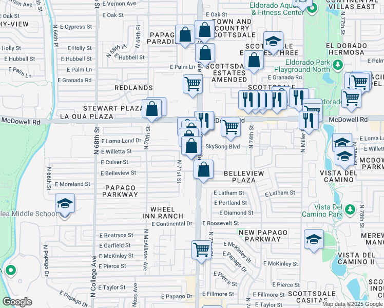 map of restaurants, bars, coffee shops, grocery stores, and more near 1330 North Scottsdale Road in Scottsdale