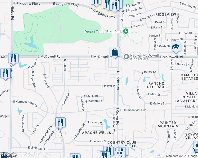 map of restaurants, bars, coffee shops, grocery stores, and more near 5852 East Norwood Street in Mesa