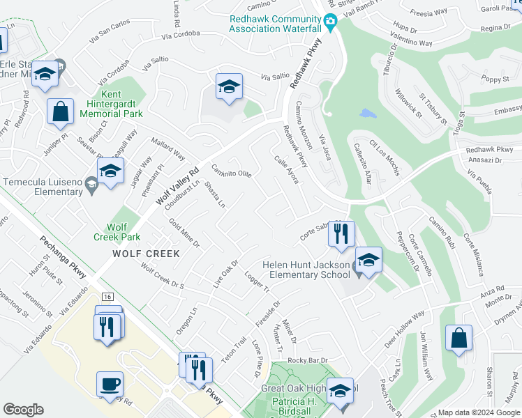 map of restaurants, bars, coffee shops, grocery stores, and more near 32143 Paseo San Esteban in Temecula