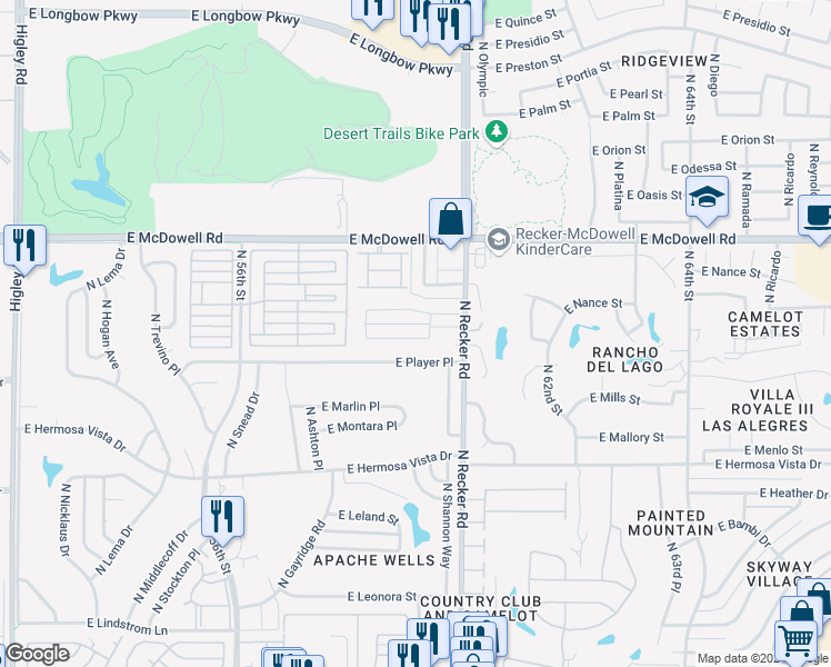 map of restaurants, bars, coffee shops, grocery stores, and more near 5924 East Norwood Street in Mesa