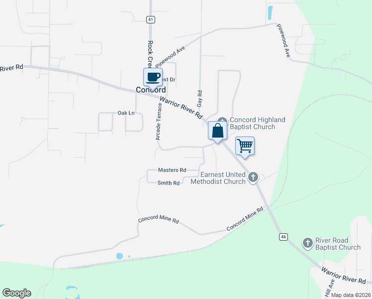 map of restaurants, bars, coffee shops, grocery stores, and more near 1577 Arcade Terrace in Bessemer