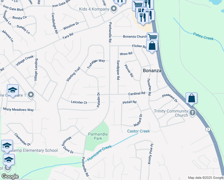 map of restaurants, bars, coffee shops, grocery stores, and more near 10708 Panhandle Road in Hampton