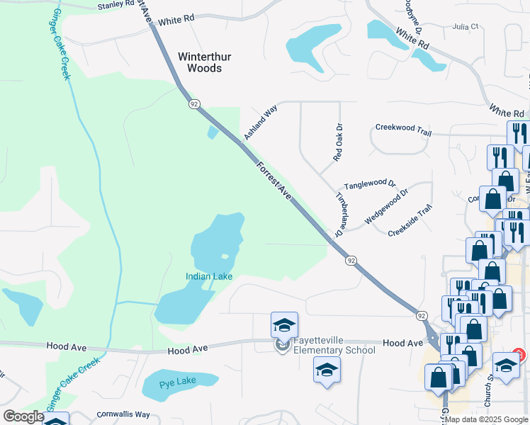 map of restaurants, bars, coffee shops, grocery stores, and more near 436 Forrest Avenue in Fayetteville