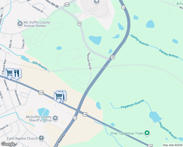 map of restaurants, bars, coffee shops, grocery stores, and more near 1095 Temple Road in Thomson