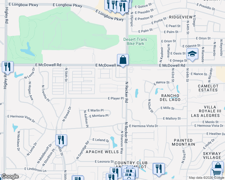 map of restaurants, bars, coffee shops, grocery stores, and more near 5918 East Norwood Street in Mesa
