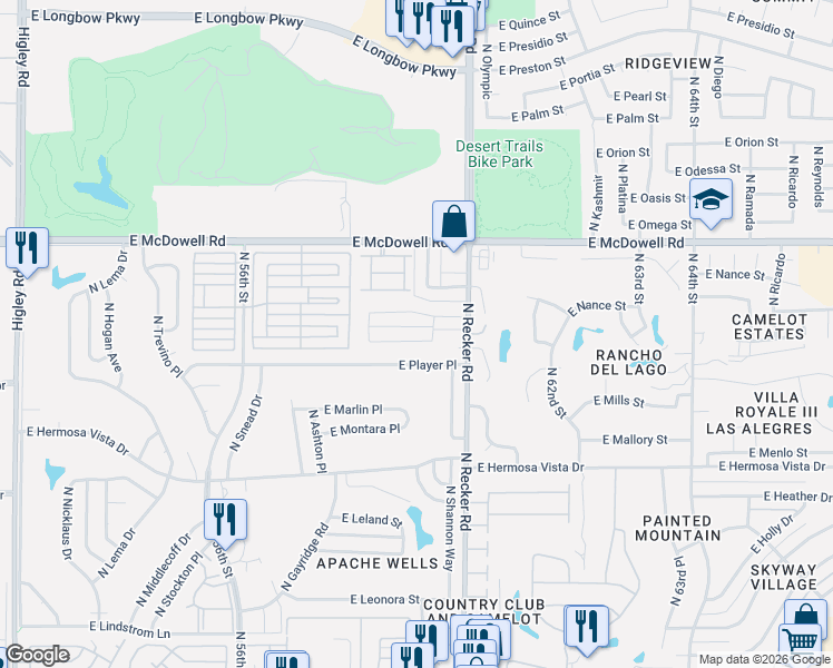 map of restaurants, bars, coffee shops, grocery stores, and more near 5918 East Norwood Street in Mesa