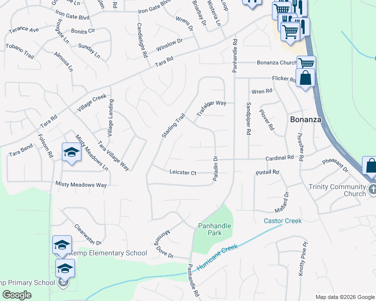map of restaurants, bars, coffee shops, grocery stores, and more near 1385 Buckingham Court in Hampton