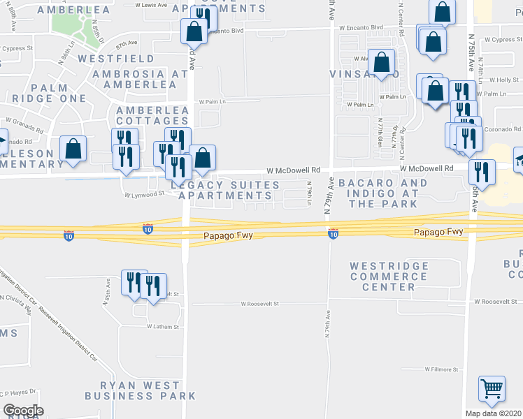 map of restaurants, bars, coffee shops, grocery stores, and more near 1412 North 81st Avenue in Phoenix