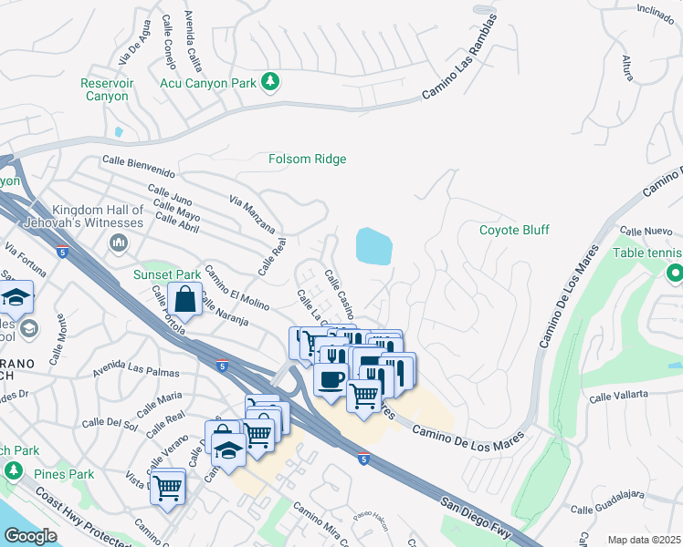 map of restaurants, bars, coffee shops, grocery stores, and more near 814 Calle Pluma in San Clemente