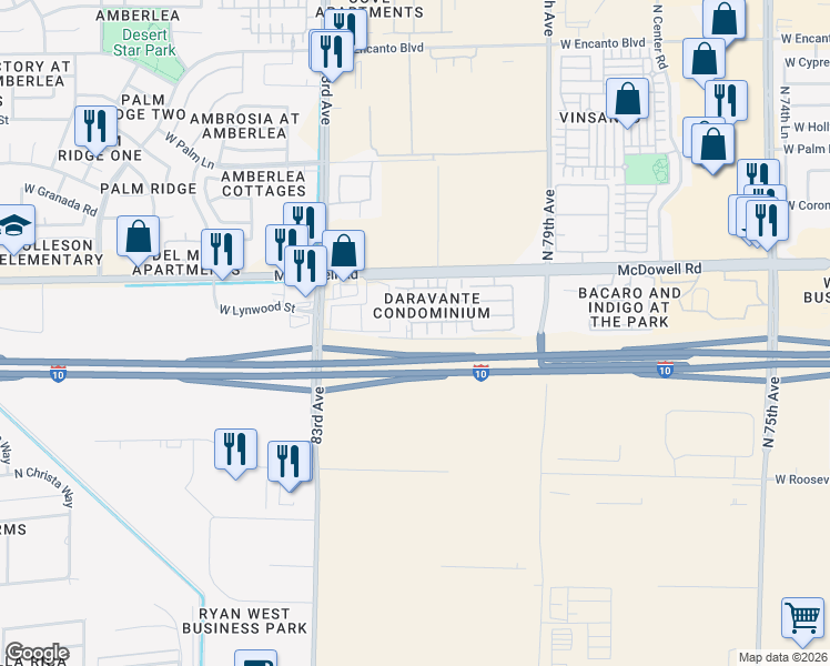 map of restaurants, bars, coffee shops, grocery stores, and more near 1405 North 81st Lane in Phoenix