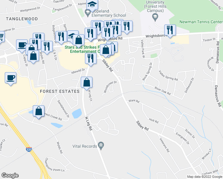 map of restaurants, bars, coffee shops, grocery stores, and more near 1811 Sibley Road in Augusta