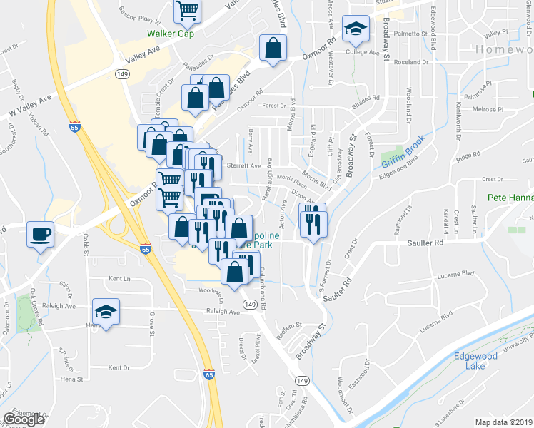 map of restaurants, bars, coffee shops, grocery stores, and more near 611 Hambaugh Terrace in Homewood