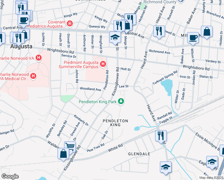 map of restaurants, bars, coffee shops, grocery stores, and more near 1501 Troupe Street in Augusta