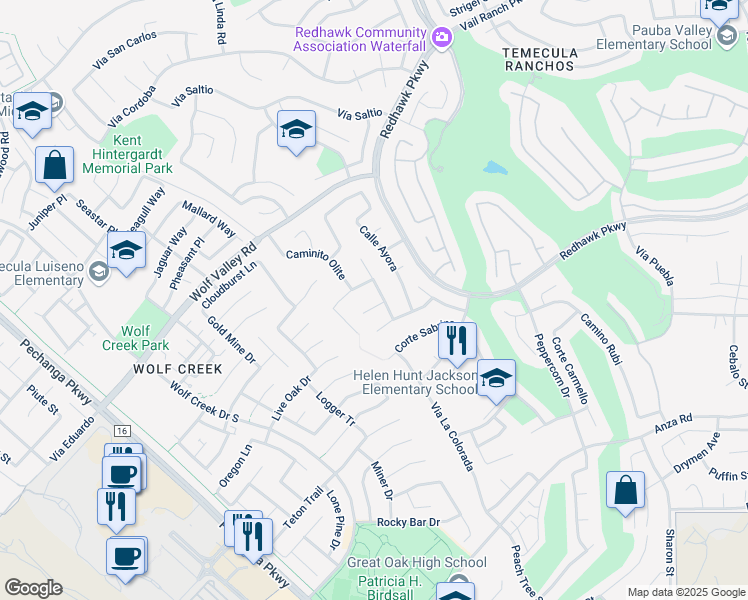 map of restaurants, bars, coffee shops, grocery stores, and more near 32176 Corte Daroca in Temecula