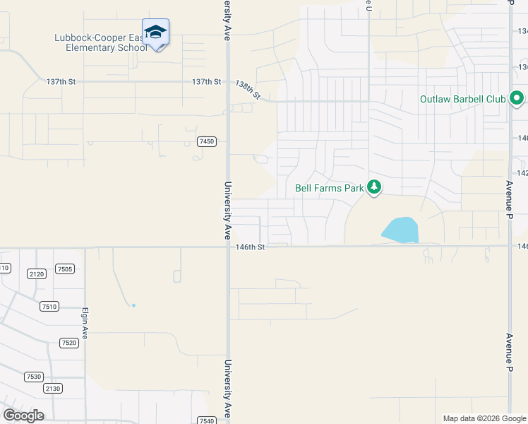 map of restaurants, bars, coffee shops, grocery stores, and more near 14122 Avenue W in Lubbock