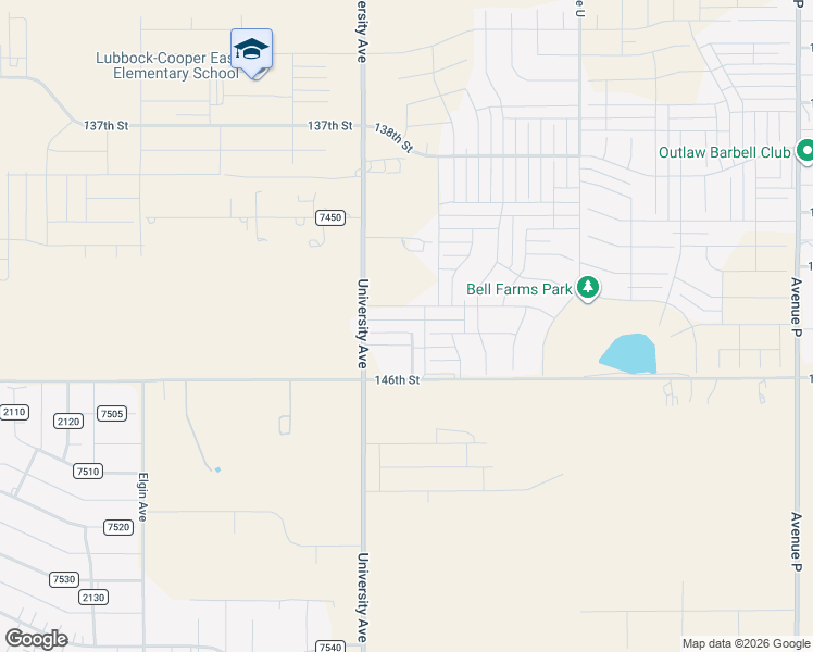 map of restaurants, bars, coffee shops, grocery stores, and more near 14122 Avenue W in Lubbock