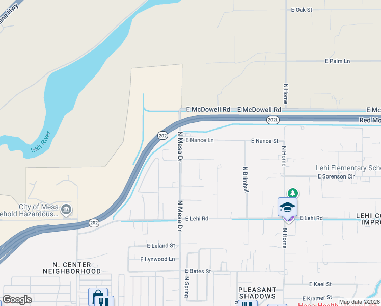 map of restaurants, bars, coffee shops, grocery stores, and more near 2655 North Mesa Drive in Mesa