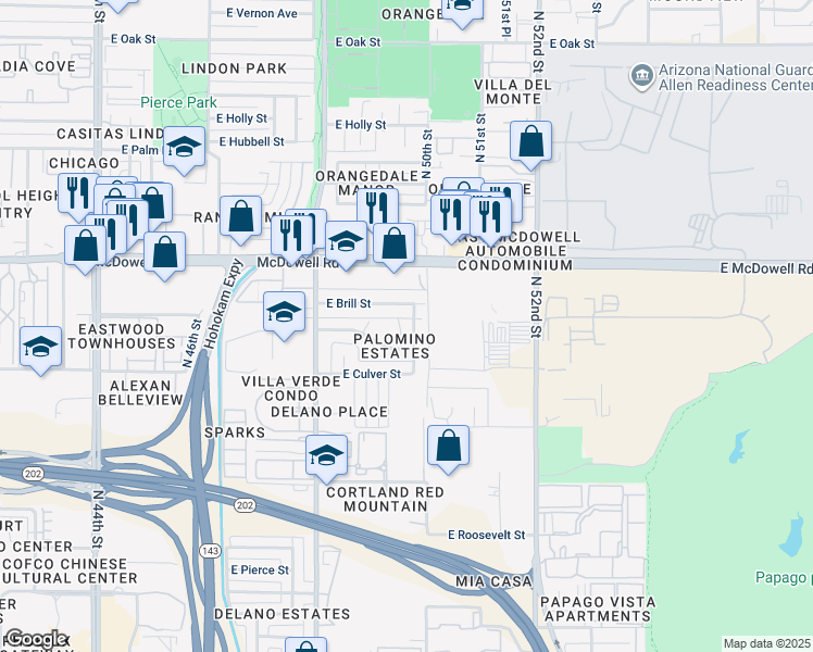 map of restaurants, bars, coffee shops, grocery stores, and more near in Phoenix