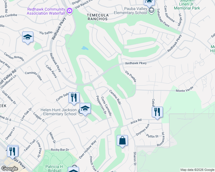 map of restaurants, bars, coffee shops, grocery stores, and more near 45660 Camino Rubi in Temecula