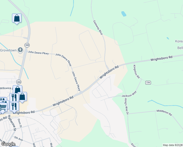 map of restaurants, bars, coffee shops, grocery stores, and more near 4929 Wrightsboro Road in Grovetown