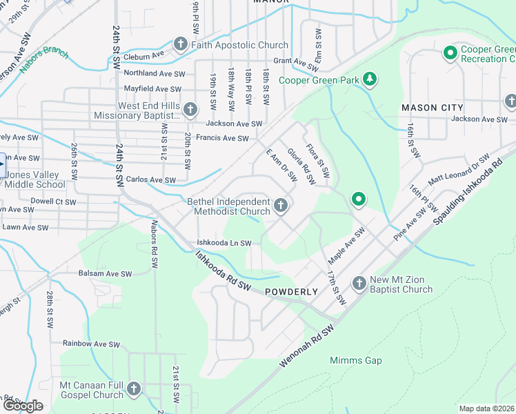map of restaurants, bars, coffee shops, grocery stores, and more near 221 Ann Drive Southwest in Birmingham