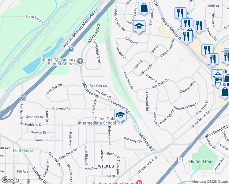 map of restaurants, bars, coffee shops, grocery stores, and more near 1165 Red Oak Circle in Fairfield